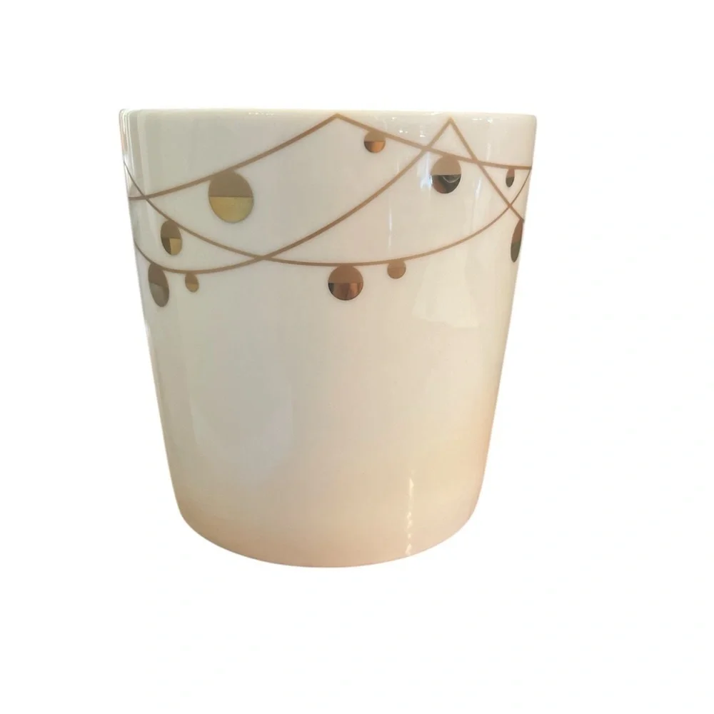 Starbucks 2012 Christmas Coffee Mug Bone China Gold Ornaments Holiday 14 oz